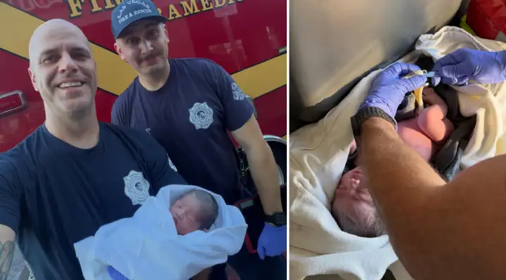 Firefighters in Las Vegas rescue a newborn after an emergency birth in a flood tunnel